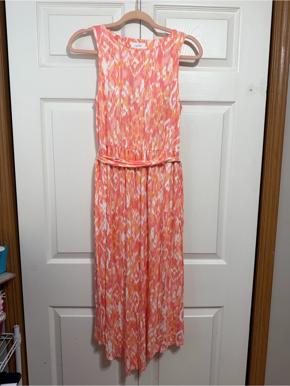 Soma Coral-Pink & Orange Sleeveless Maxi with Waist Tie